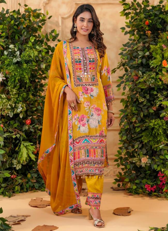 Muslin Yellow Eid Wear Printed Readymade Pakistani Suit